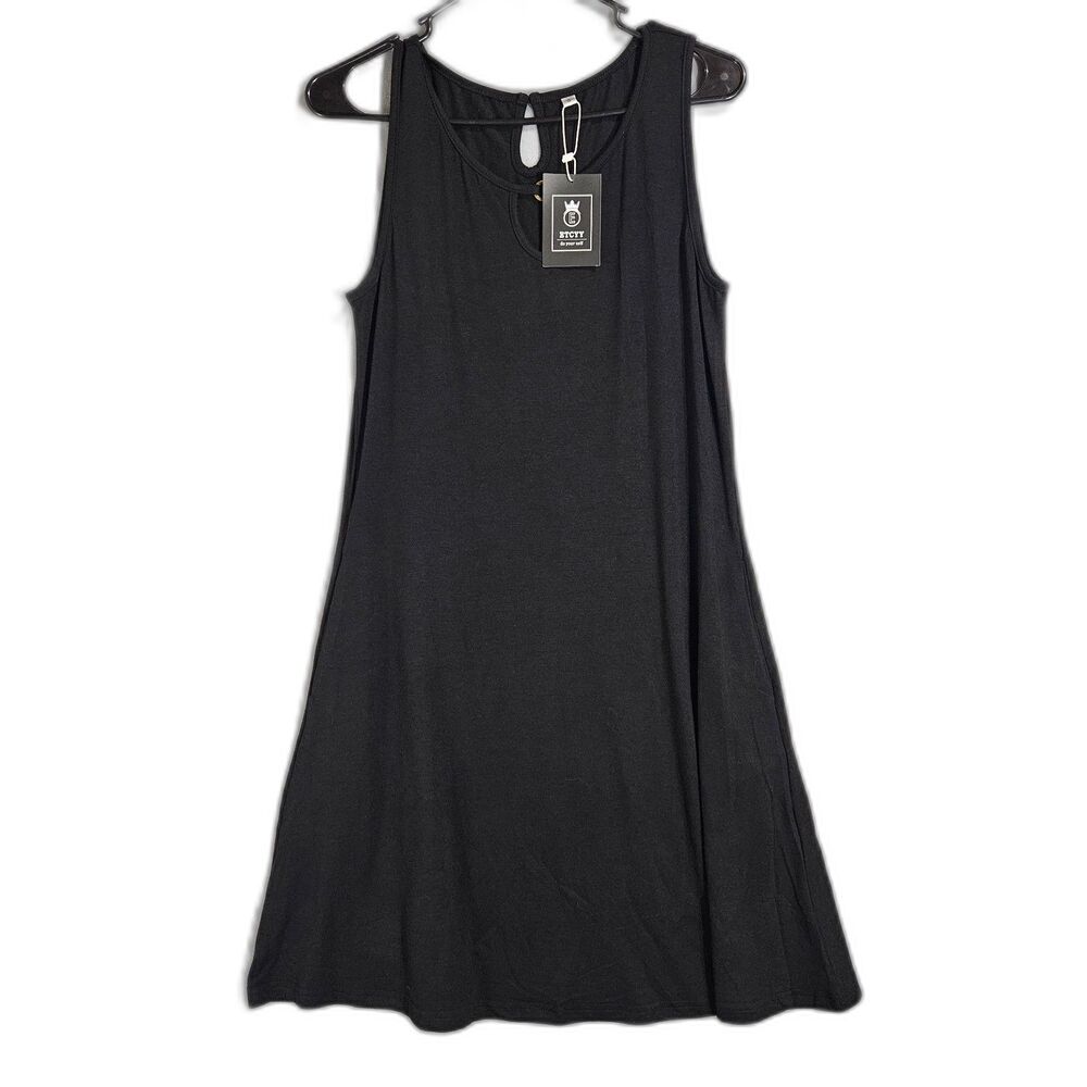 ETCYY Black Jersey Mini Dress with Pockets Size